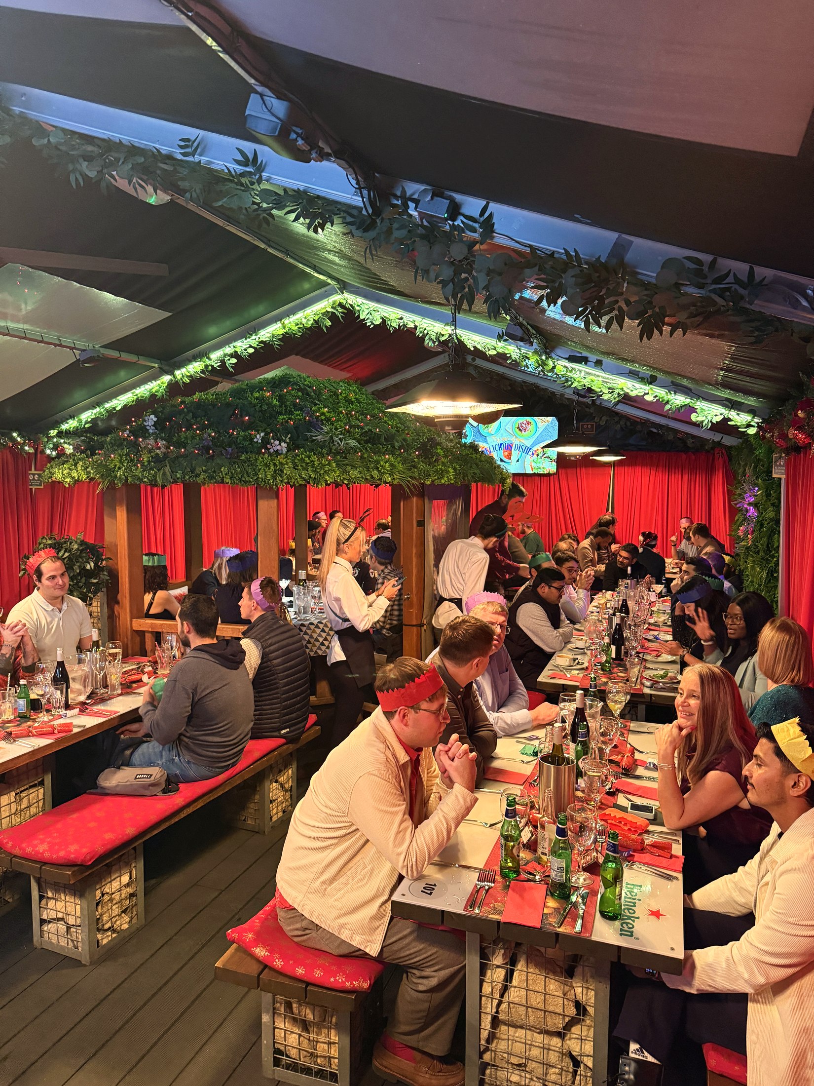 Guests celebrating Christmas in the marquee